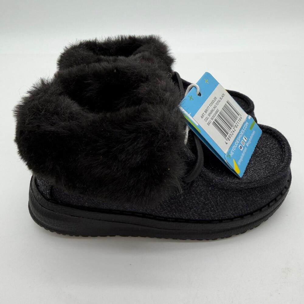 Hey Dude Britt Sparkling Total Black Glitter Cozy FauxFur Casual Shoes Toddler 7